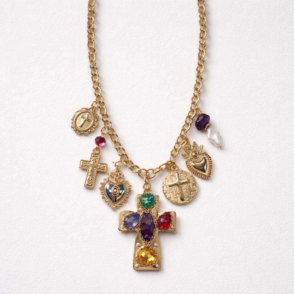 Collana regolabile acciaio croce strass