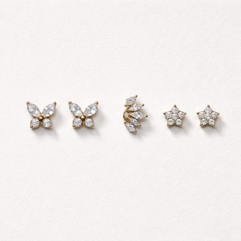 Orecchini set da 6 in acciaio chiusura con pallina con zirconi