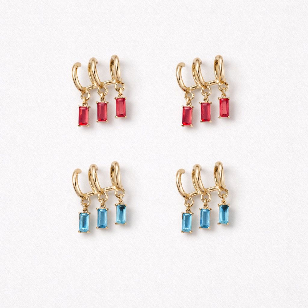 Orecchini cerchi tripla baguette