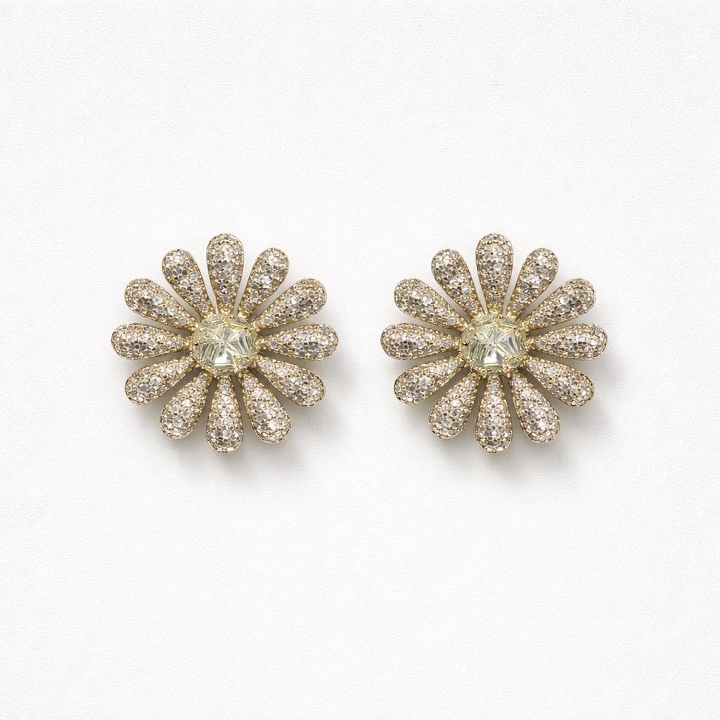 Orecchini lobo fiore strass metallo