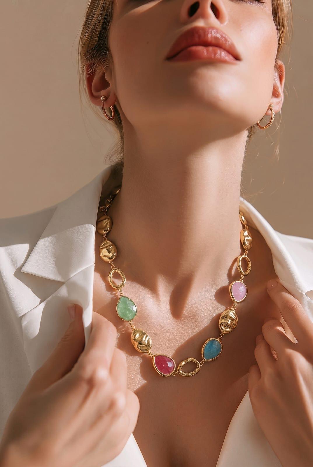 Collana regolabile acciaio castoni vetro