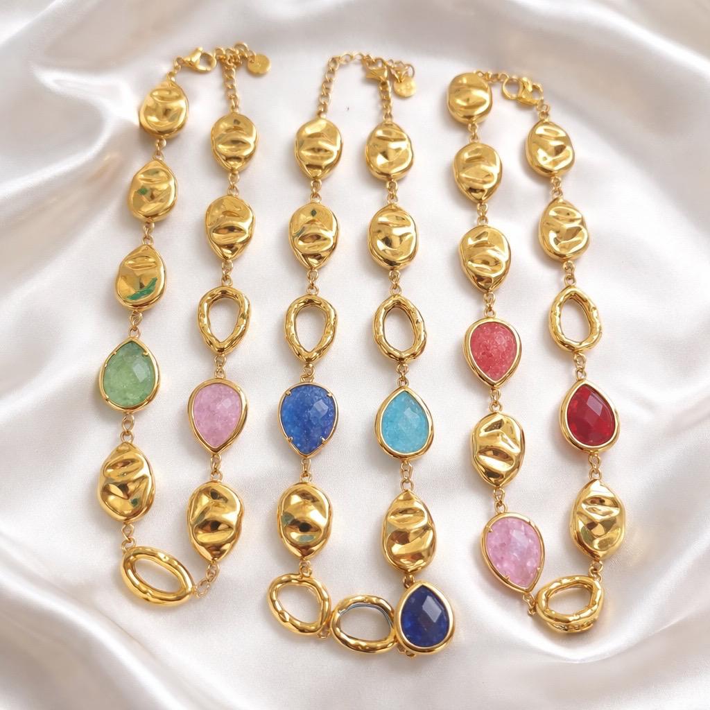 Collana regolabile acciaio castoni vetro
