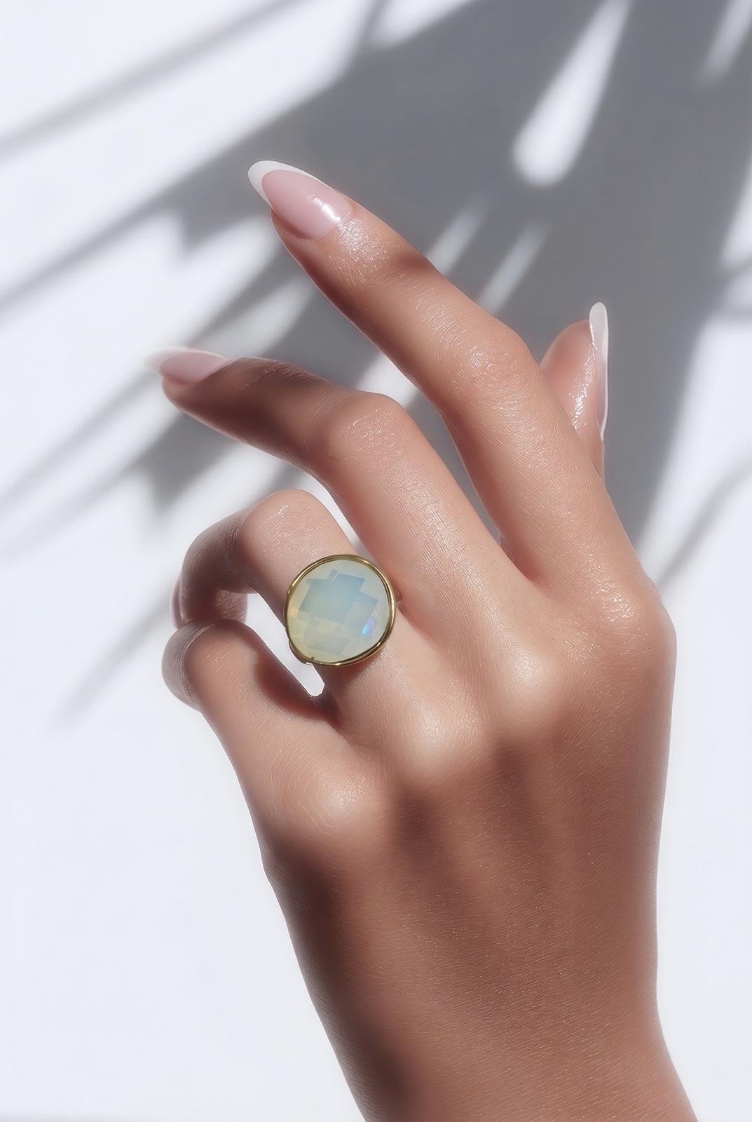 Anello acciaio castone vetro