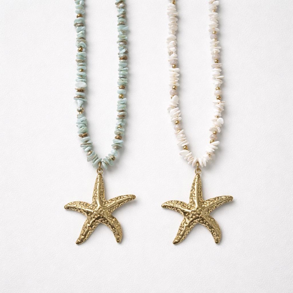 Collana regolabile acciaio stelle madreperla
