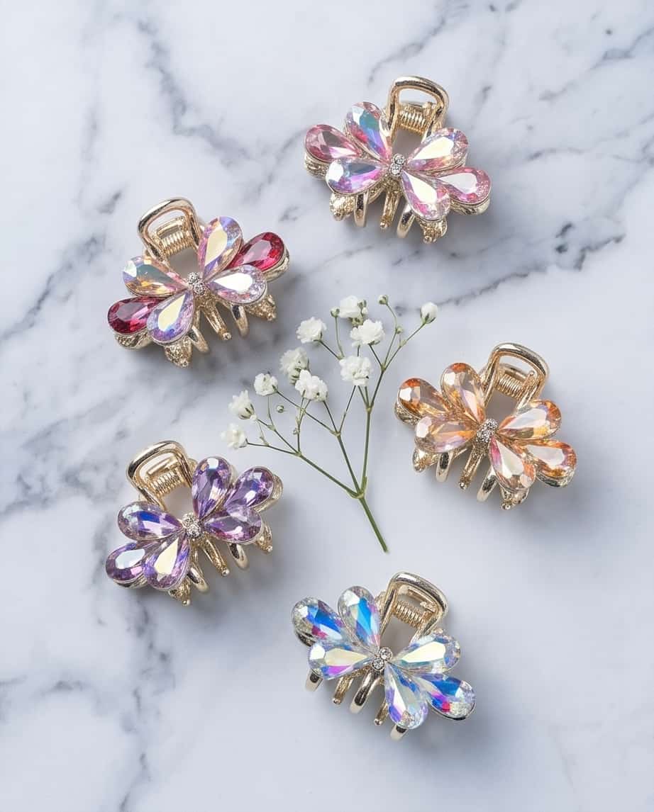 Pinza fermacapelli metallo strass 3cm (5pezzi assortiti)