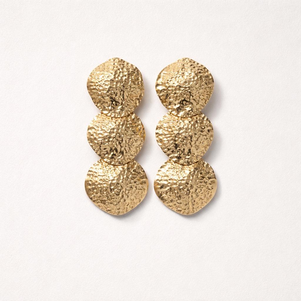 Orecchini pendenti triplo disco martellato 7.5cm