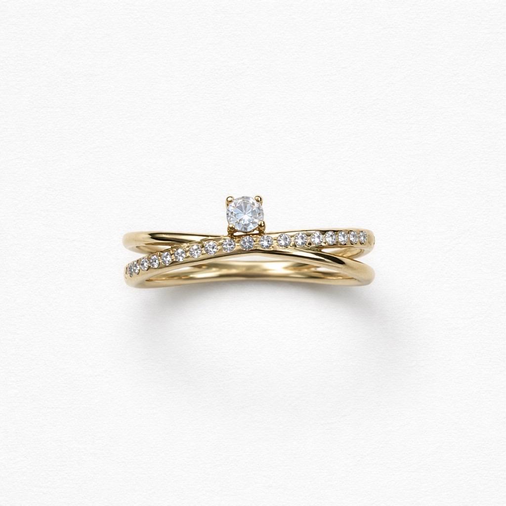 Anello acciaio onda e zirconi