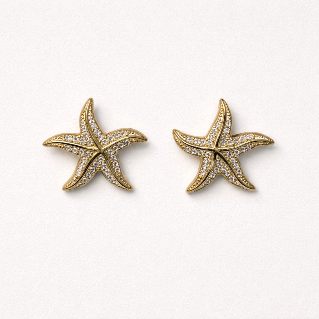 Orecchini lobo acciaio stella marina strass