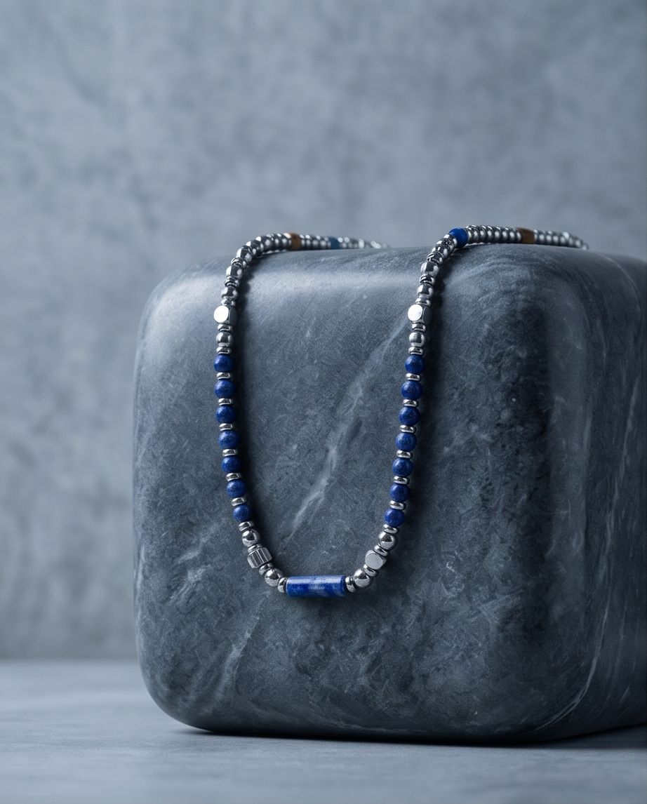 Uomo collana acciaio pietra 50cm