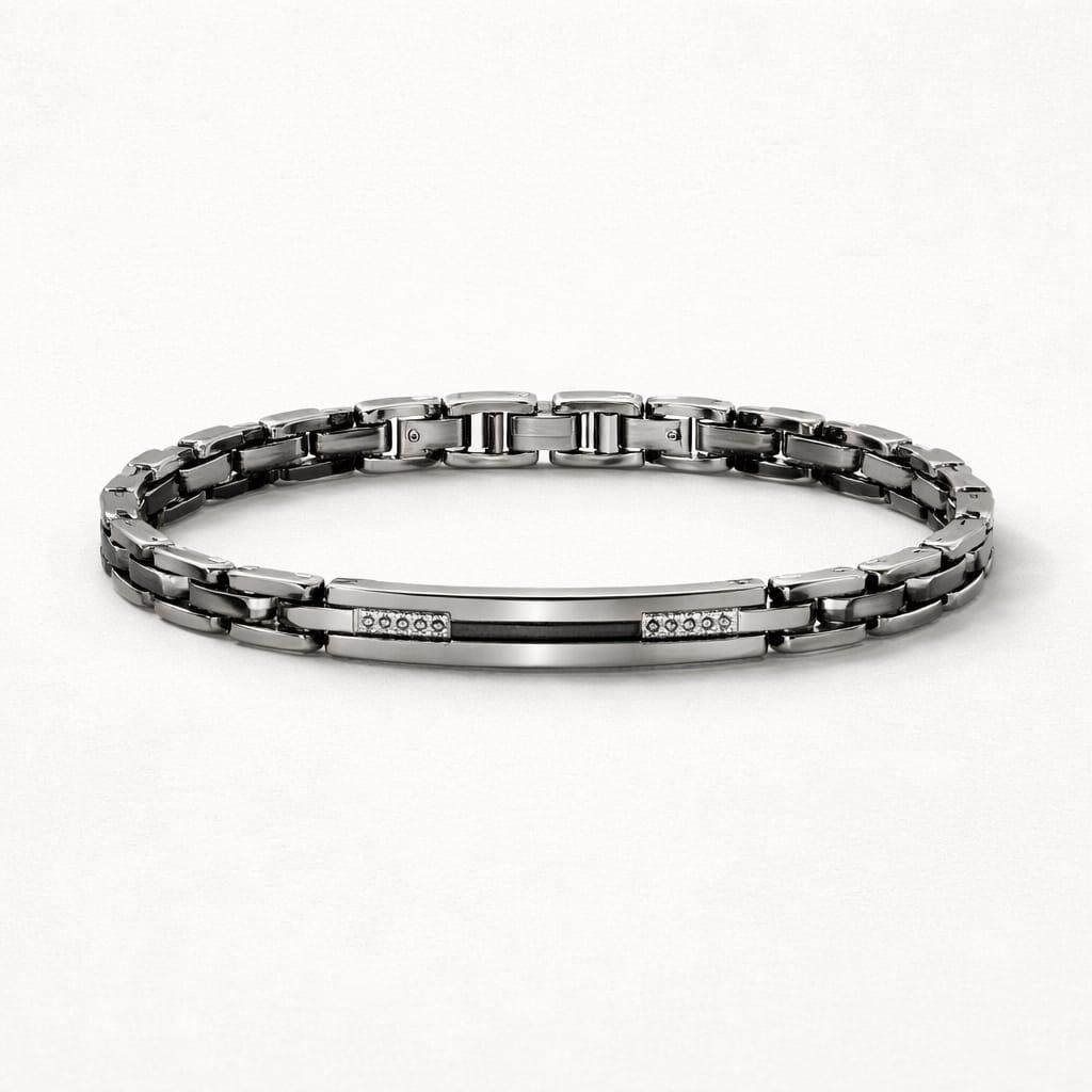 Uomo bracciale acciaio ceramica zirconi