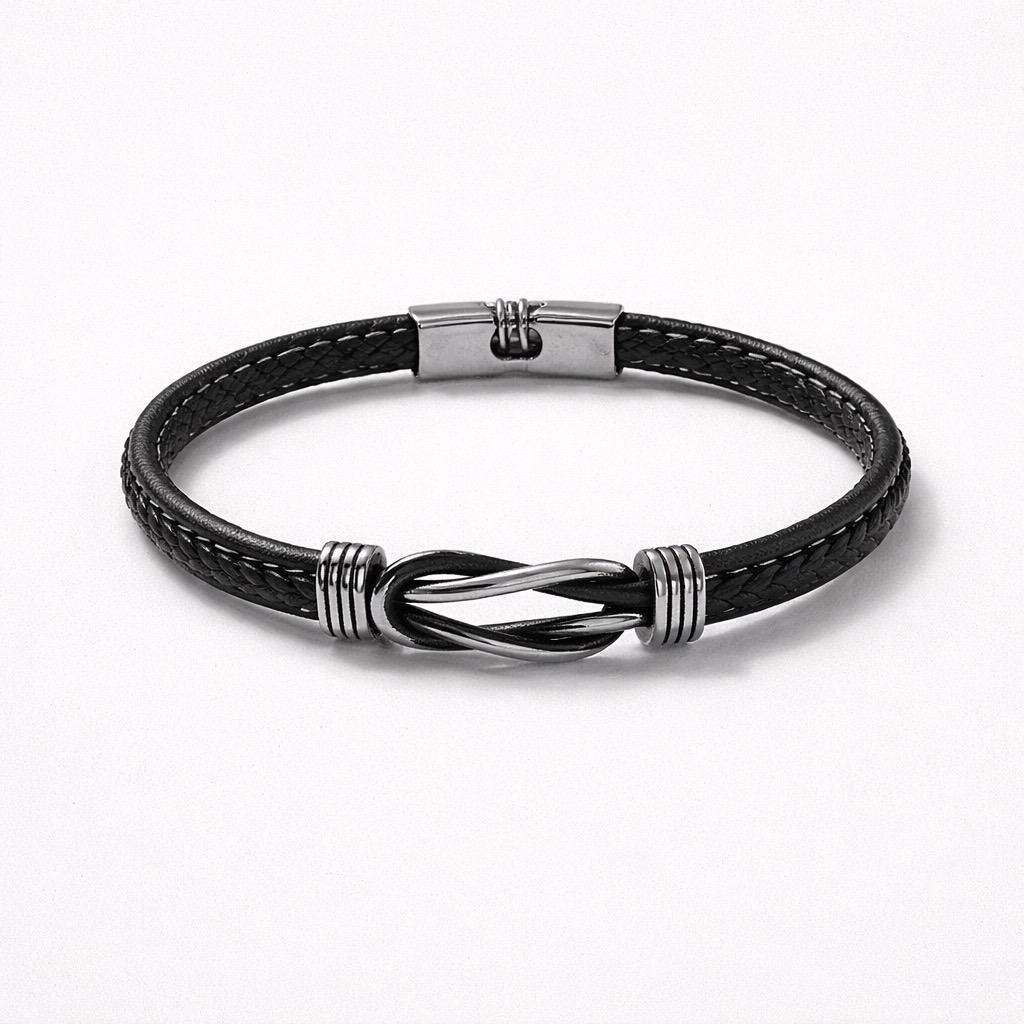 Uomo bracciale pelle acciaio nodo