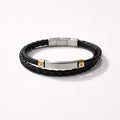 Uomo bracciale pelle acciaio 2 fili