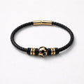 Uomo bracciale acciaio intreccio pelle
