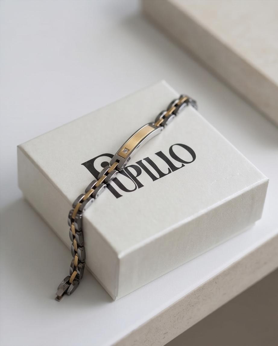 Uomo bracciale acciaio ceramica zirconi
