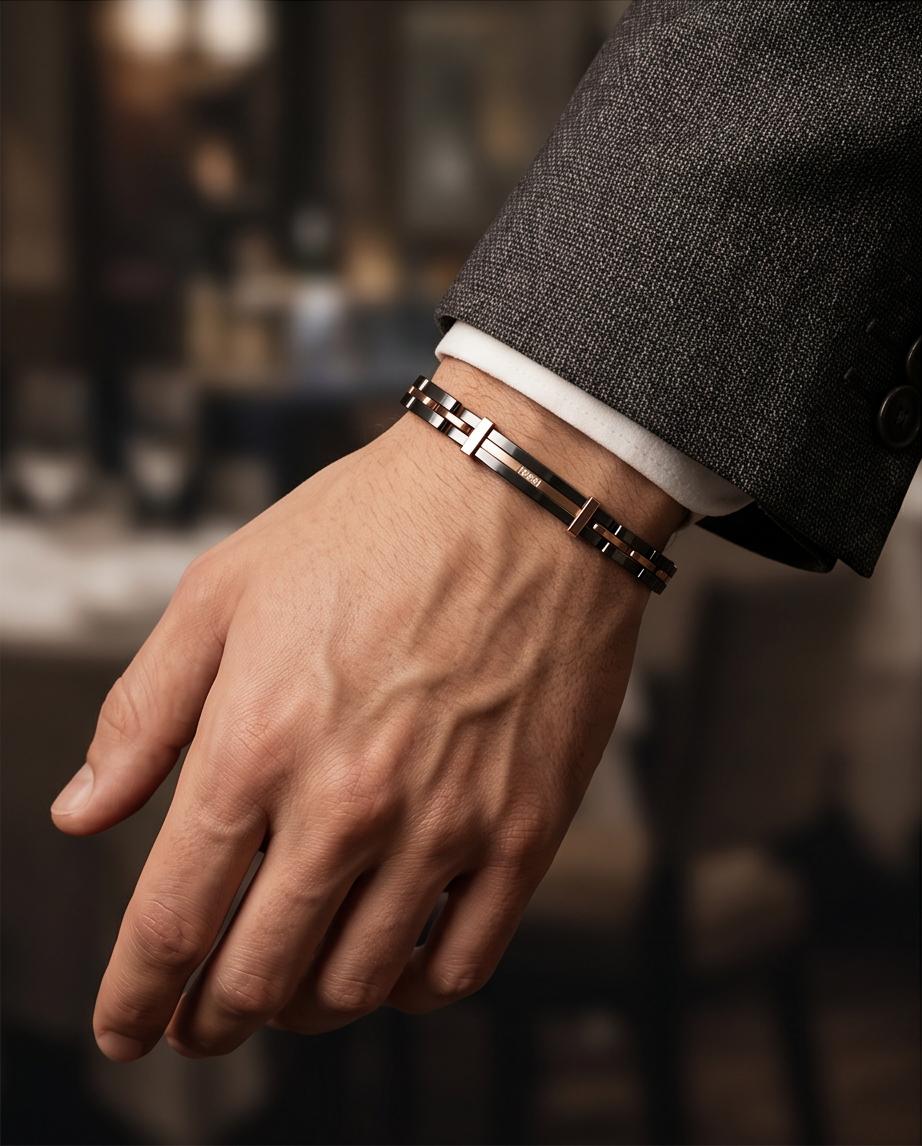 Uomo bracciale acciaio ceramica zirconi