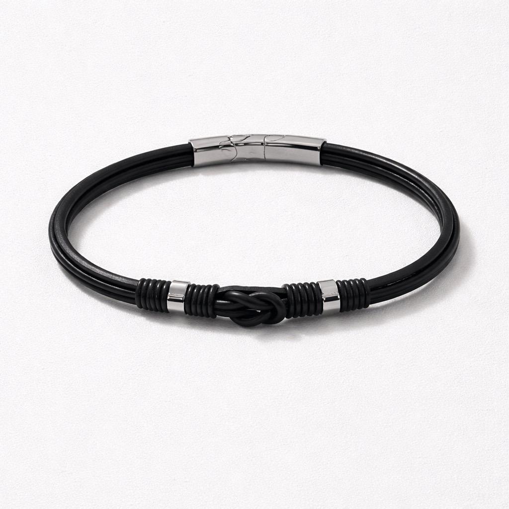 Uomo bracciale pelle nodo acciaio