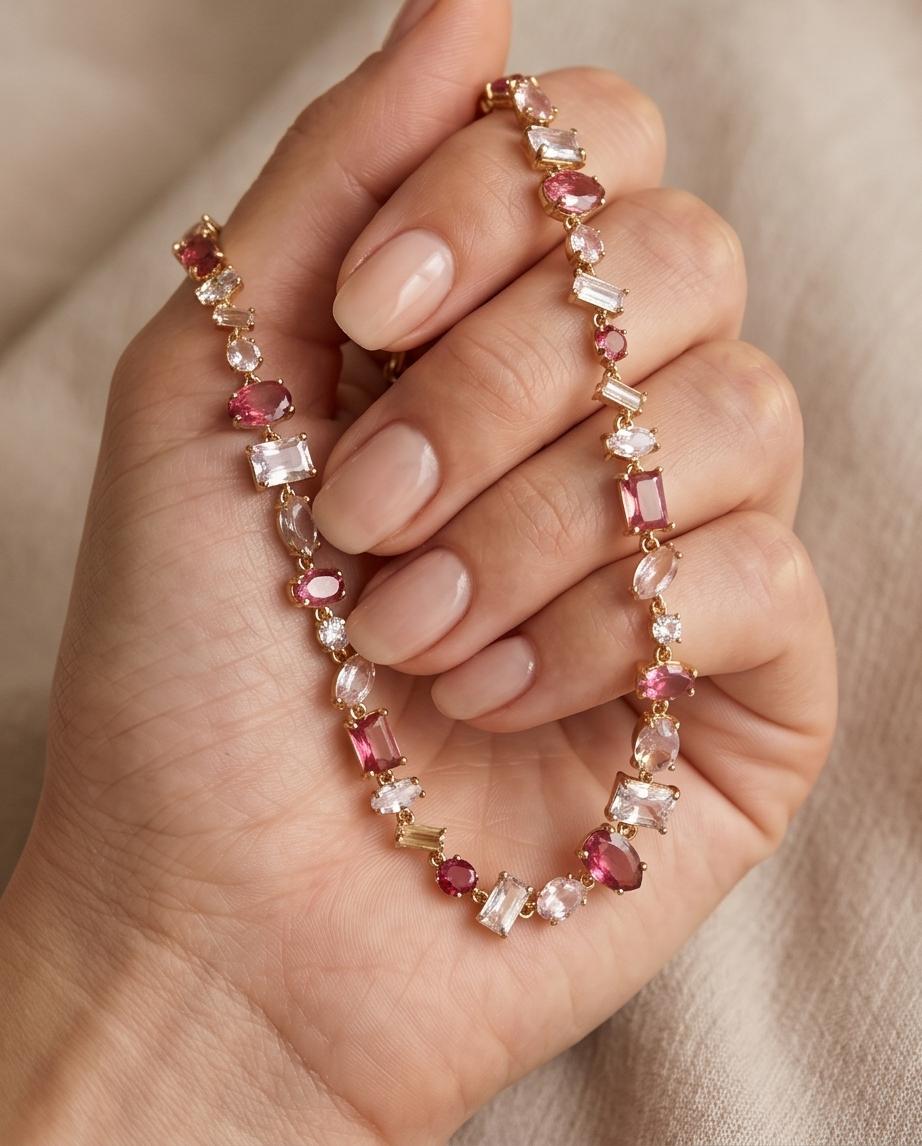 Collana regolabile acciaio castoni vetro