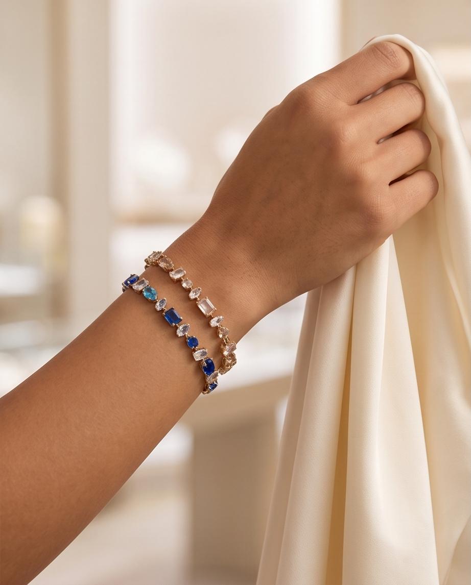 Bracciale regolabile acciaio castoni vetro