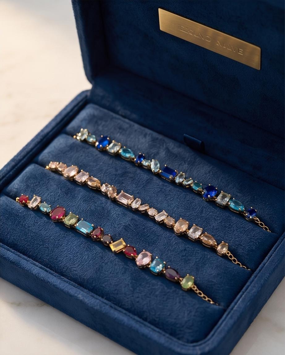 Bracciale regolabile acciaio castoni vetro
