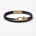Uomo bracciale acciaio 3 fili pelle fibbia