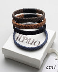 Uomo bracciale acciaio treccia pelle 1cm