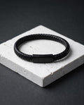 Uomo bracciale acciaio treccia pelle 0.5cm