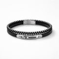 Uomo bracciale acciaio doppia fibbia pelle