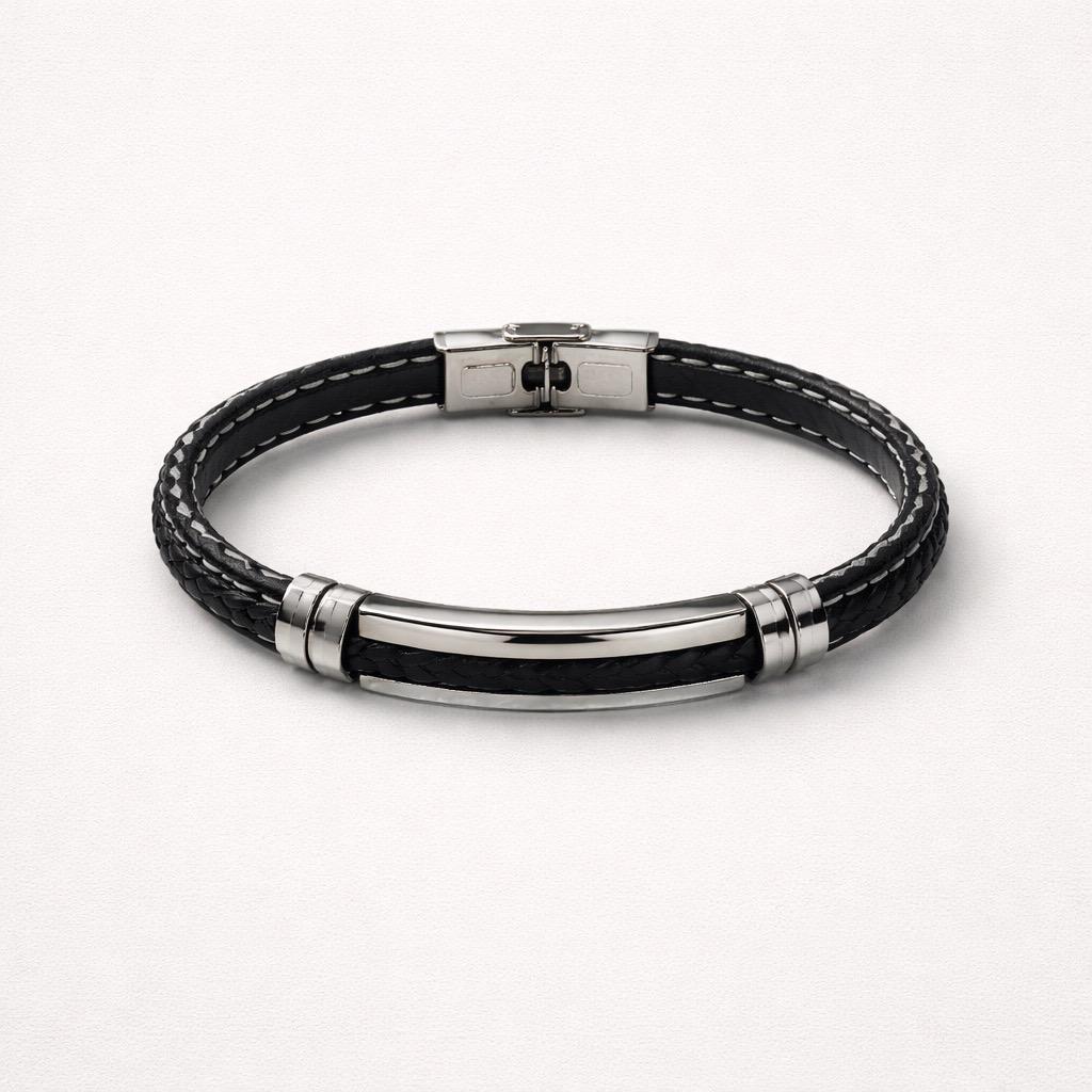 Uomo bracciale acciaio ceramica pelle