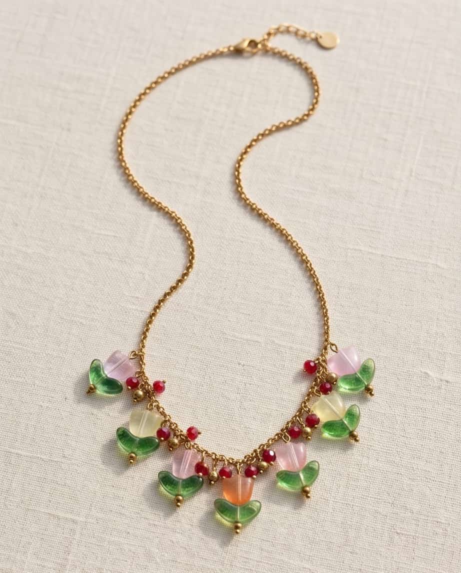 Collana regolabile acciaio tulipani vetro