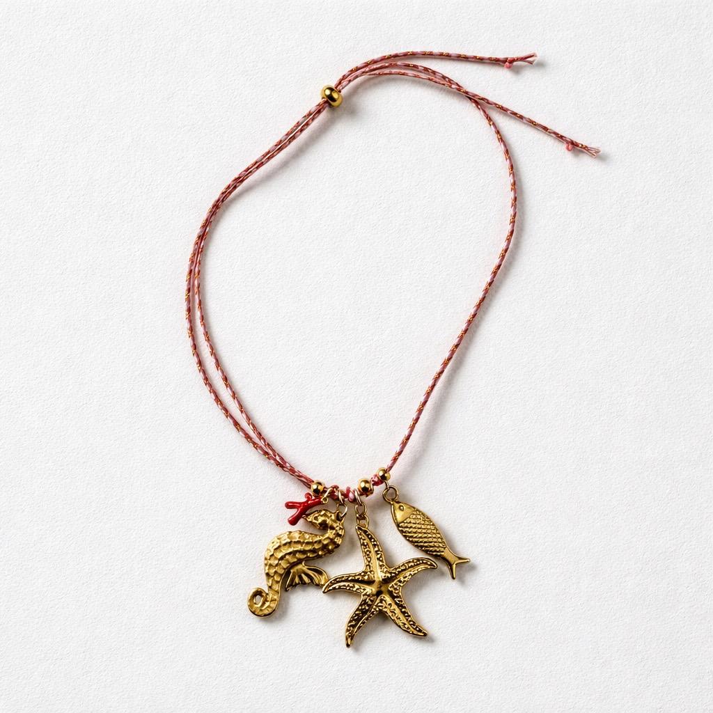 Collana regolabile stoffa e pendenti made in italy