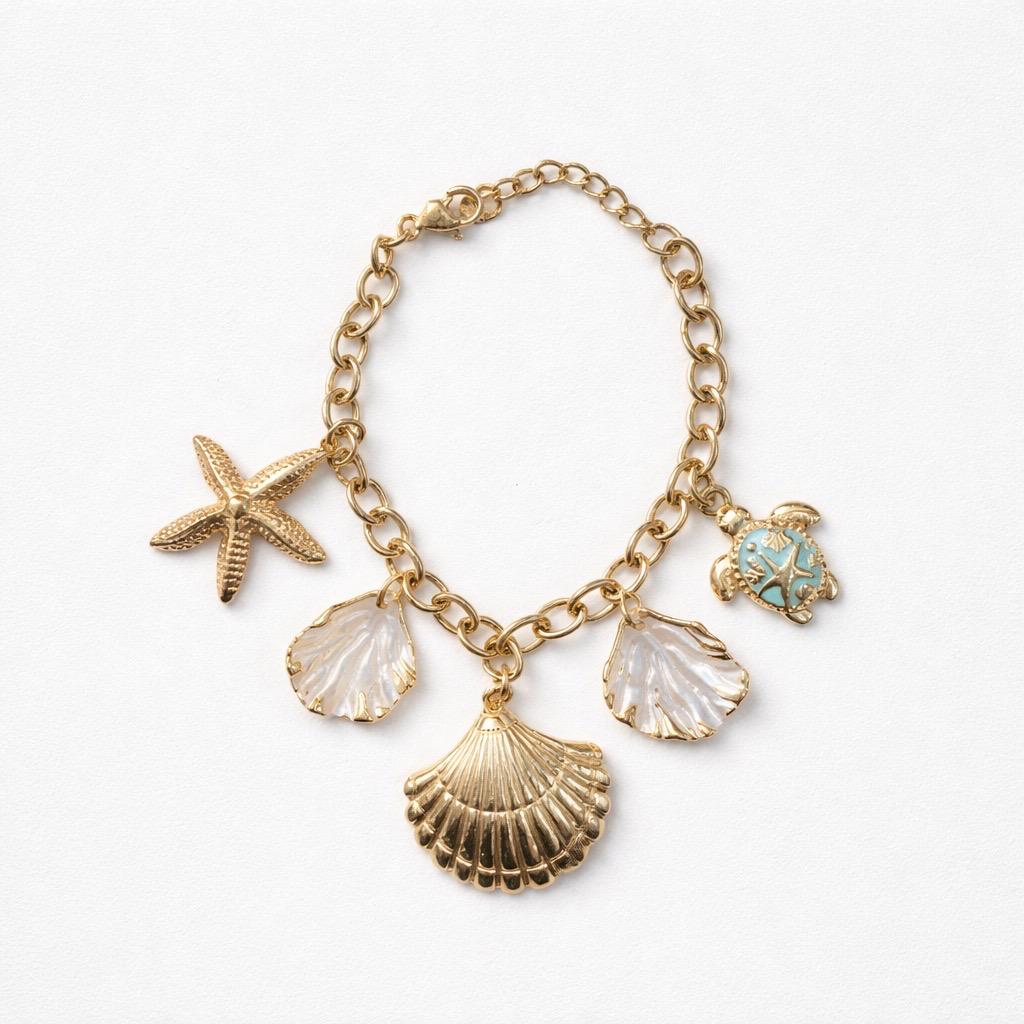 Bracciale regolabile acciaio charms conchiglia