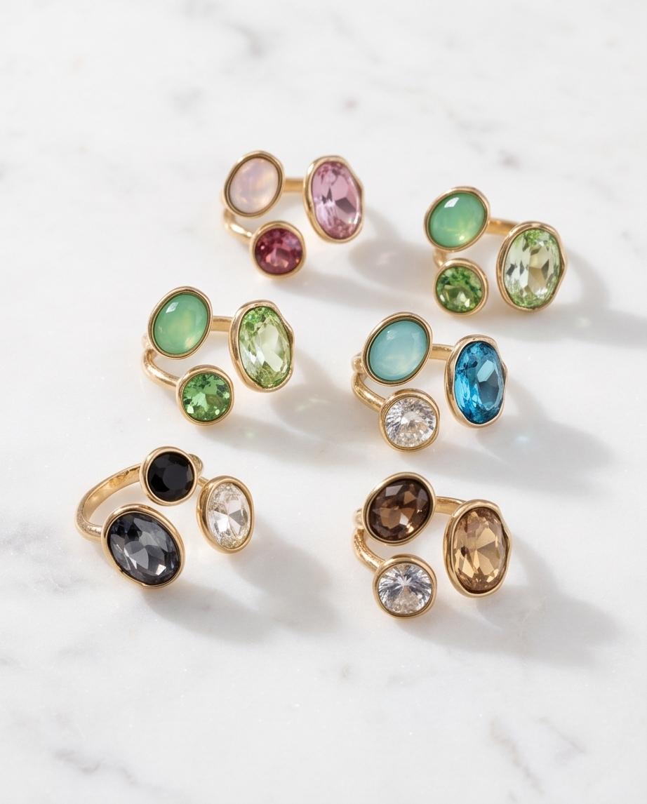 Anello acciaio castoni vetro