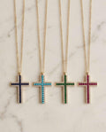 Collana regolabile acciaio croce strass