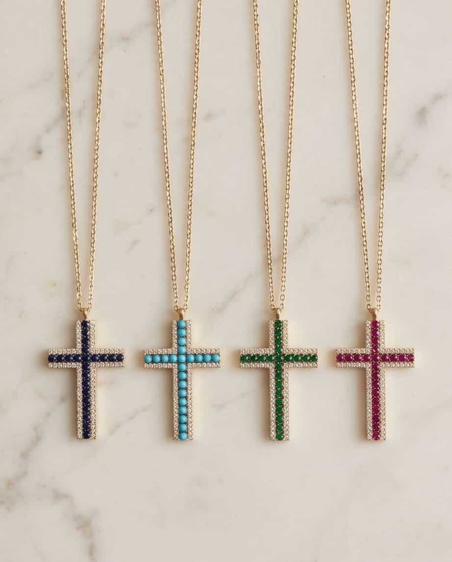 Collana regolabile acciaio croce strass