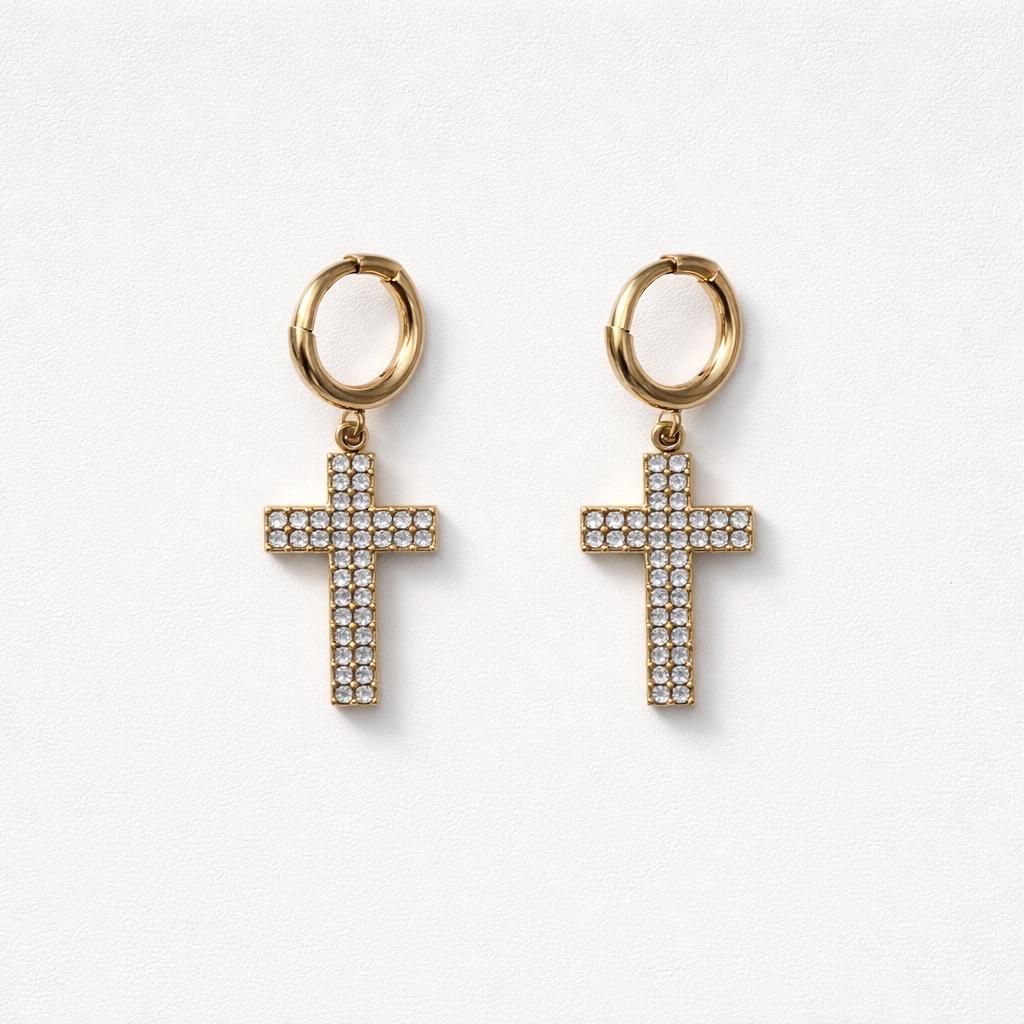 Orecchini cerchi croci strass