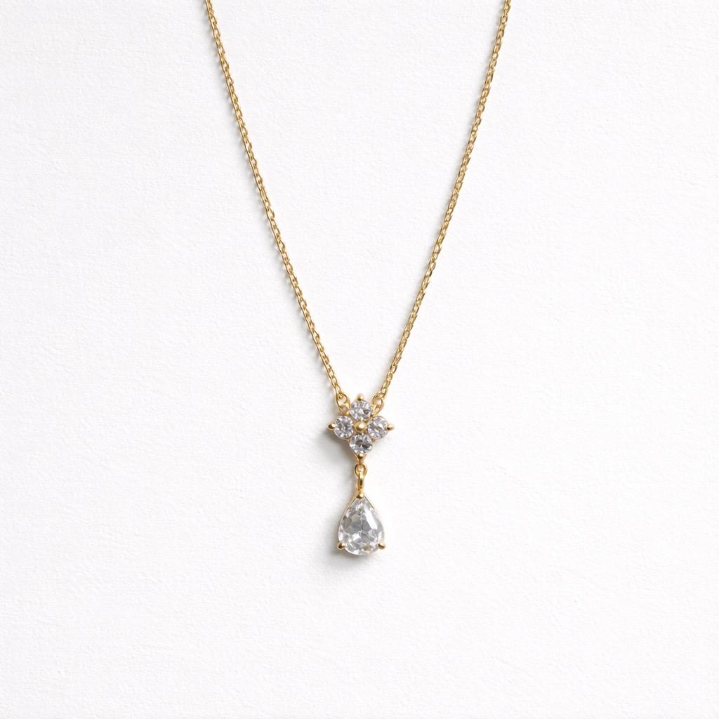 Collana regolabile acciaio goccia fiore zircone