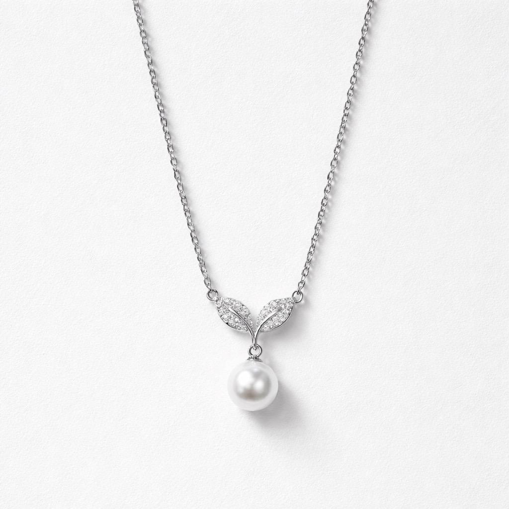 Collana regolabile acciaio perla foglie