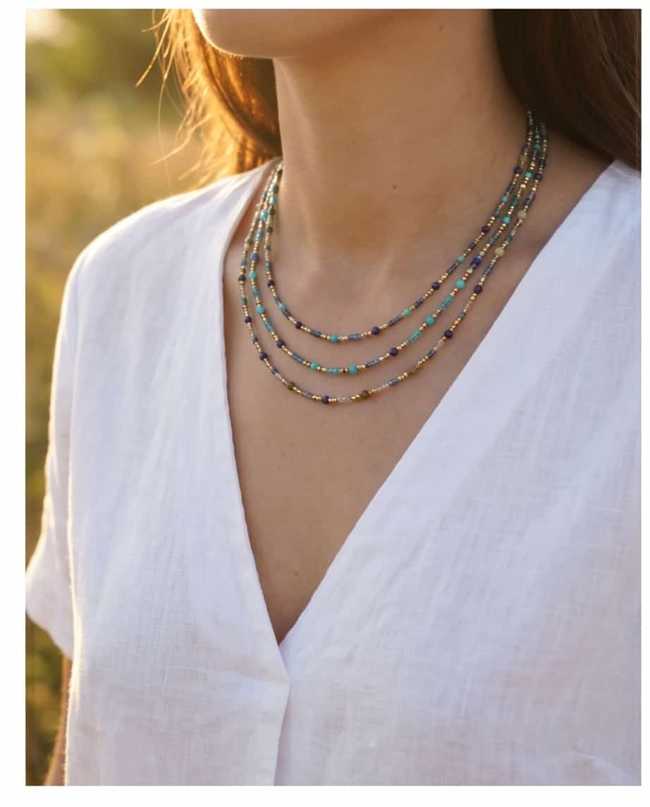 Collana regolabile acciaio pietrine vetro