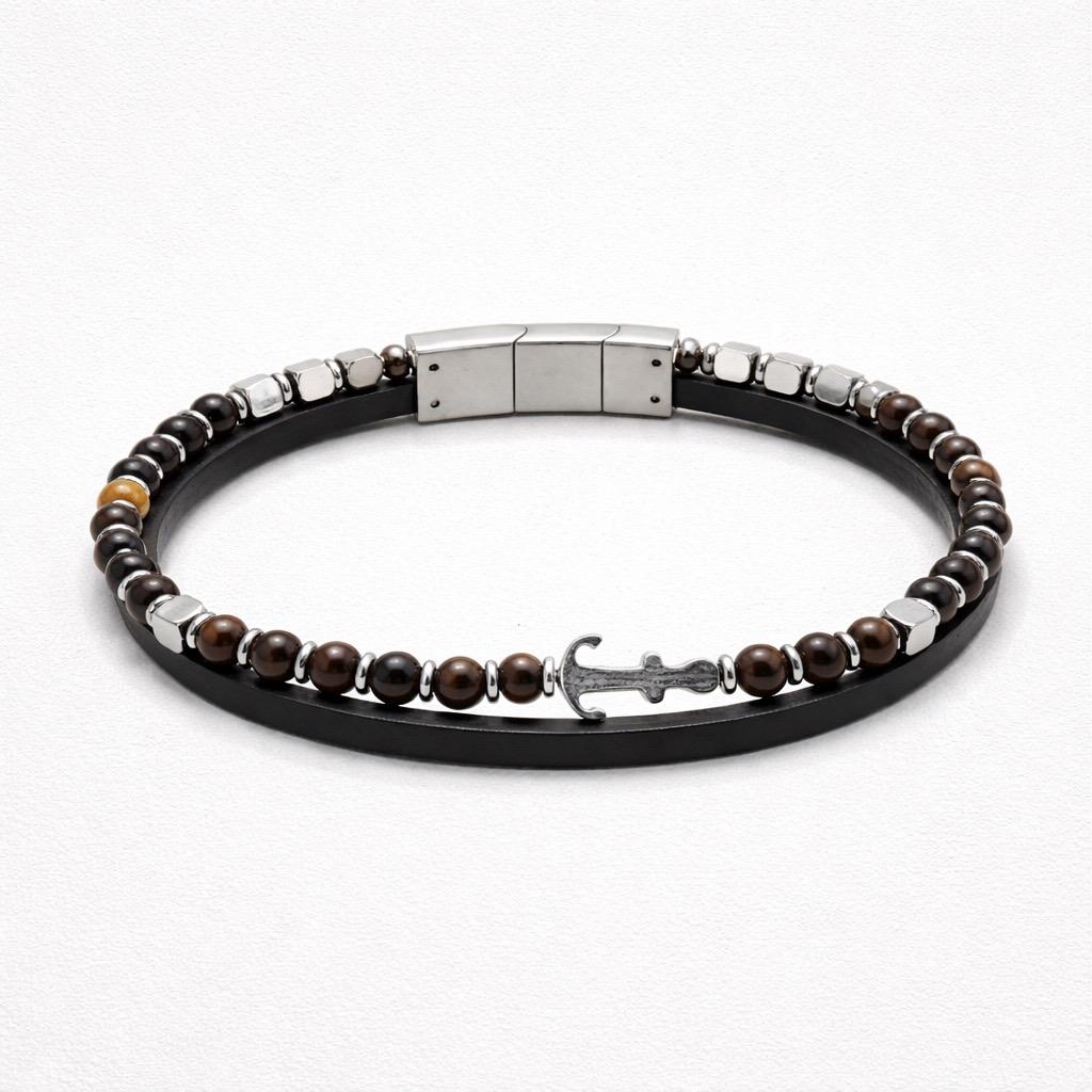 Uomo bracciale acciaio 2 fili ancora