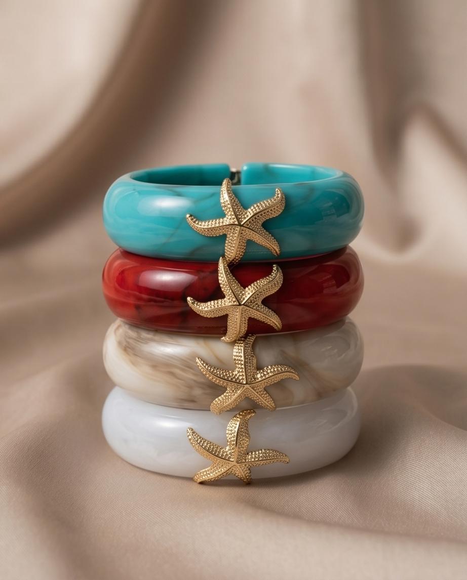 Bracciale rigido resina molla con stella marina
