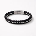Uomo bracciale acciaio treccia pelle