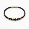 Uomo bracciale acciaio treccia pelle zircone