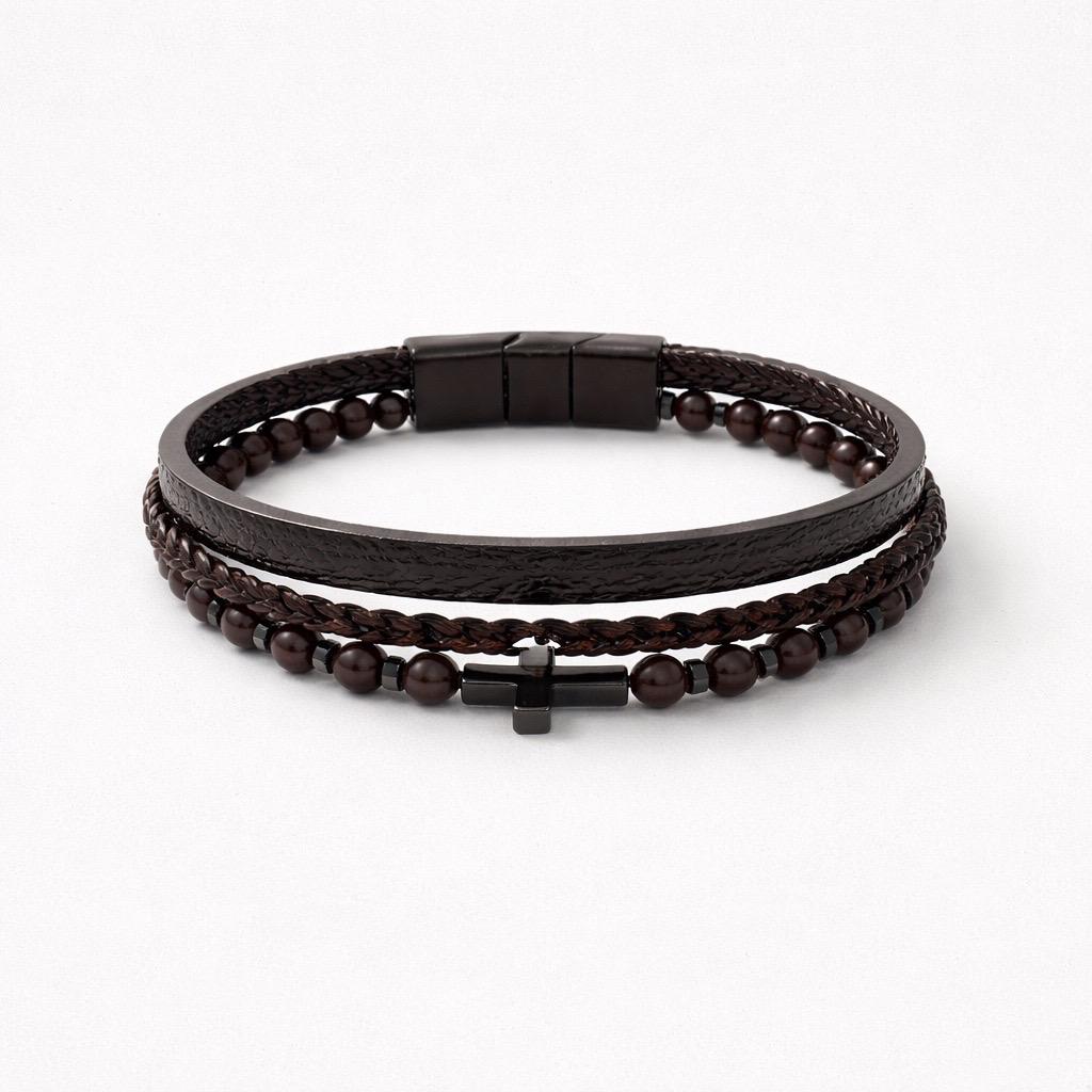 Uomo bracciale acciaio pelle pietra