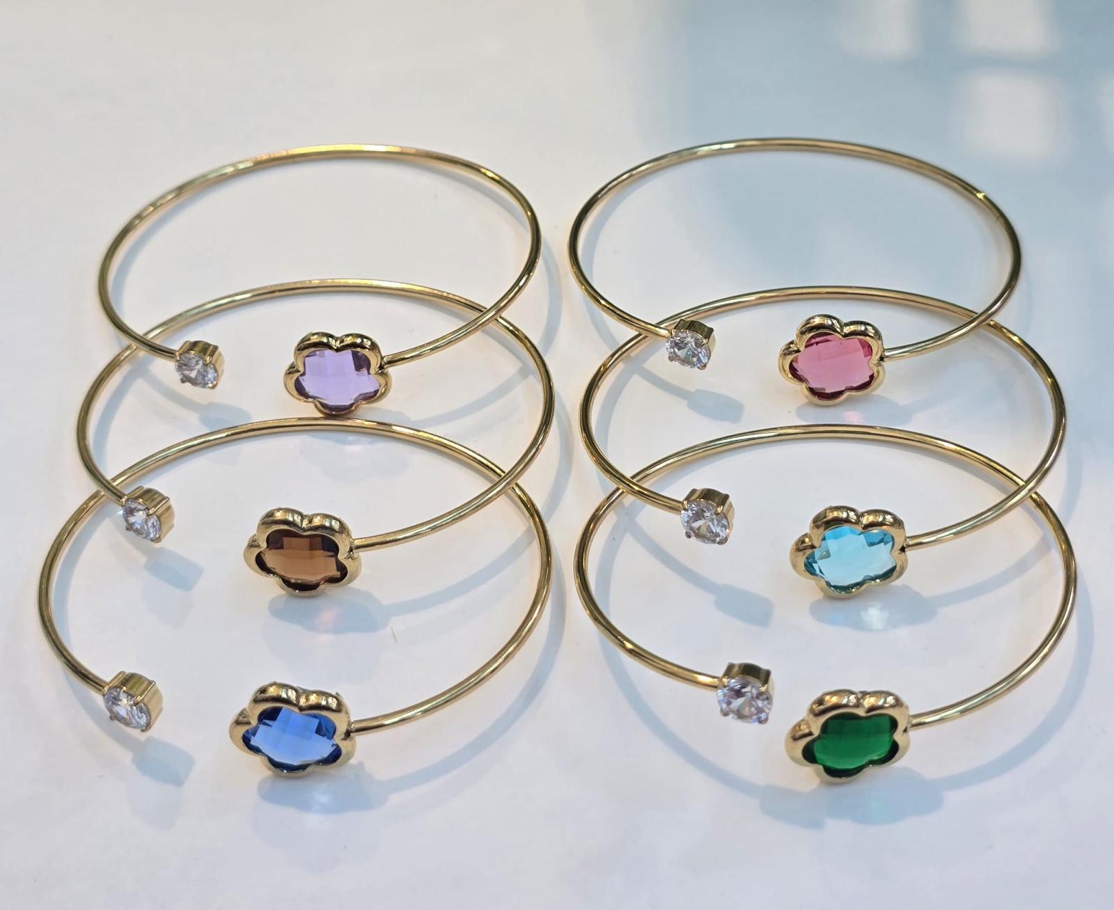 Bracciale rigido acciaio fiore vetro
