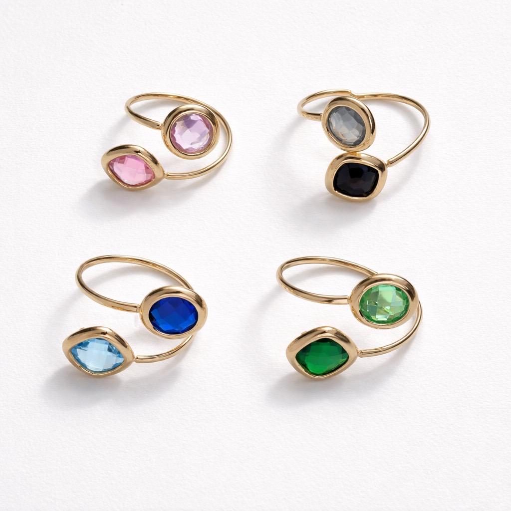 Anello acciaio doppio castone vetro