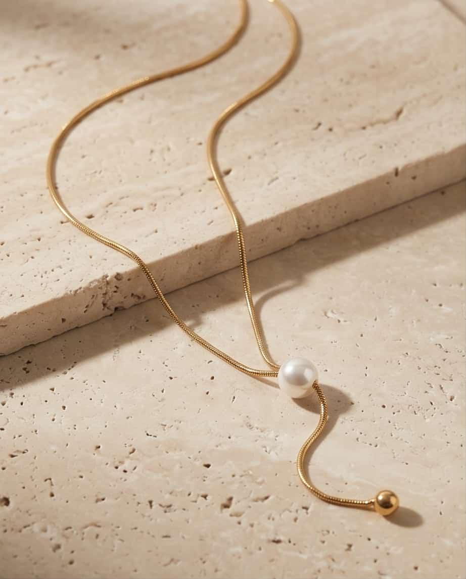 Collana lunga acciaio 80cm perla saliscendi
