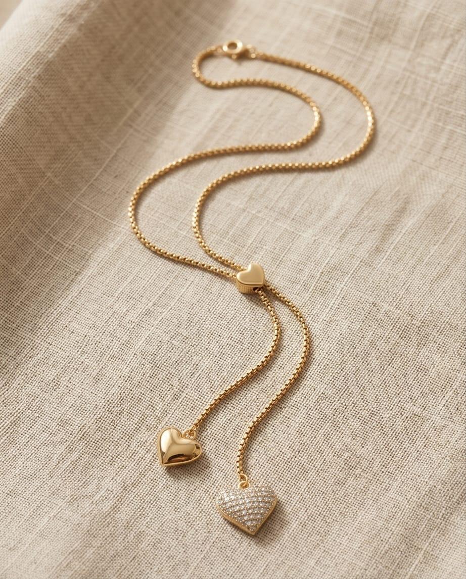 Collana lunga acciaio 80cm cuore saliscendi