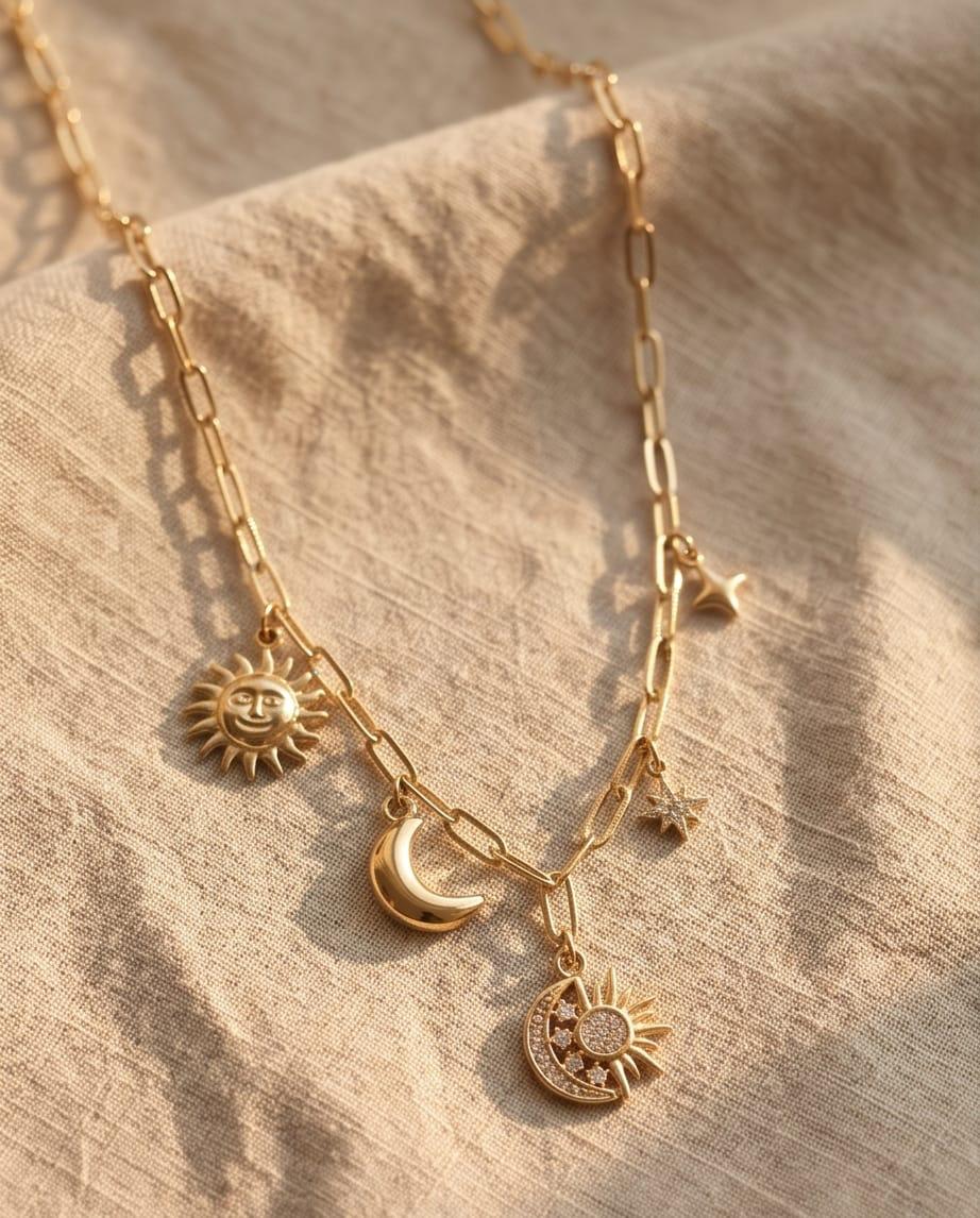 Collana regolabile acciaio sole luna