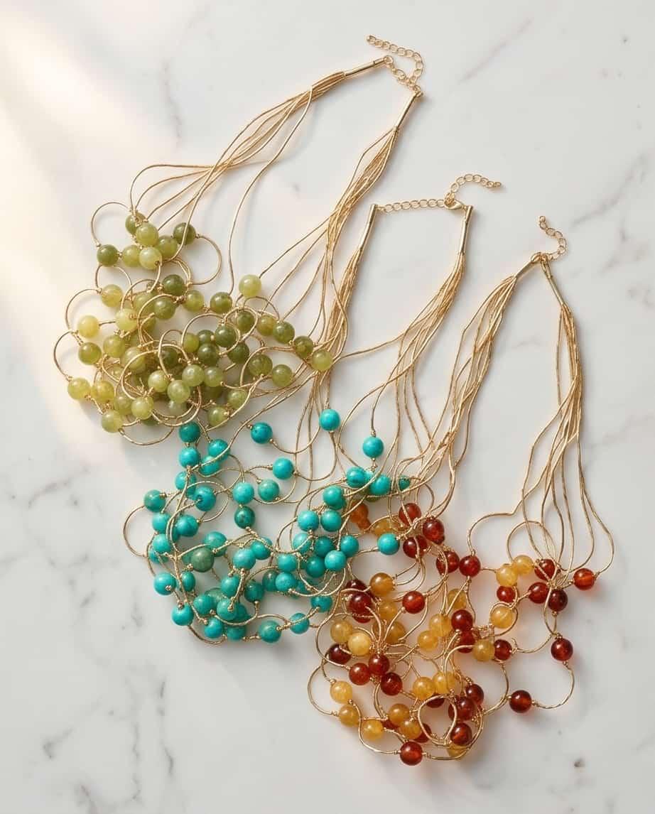 Collana regolabile metallo palline resina