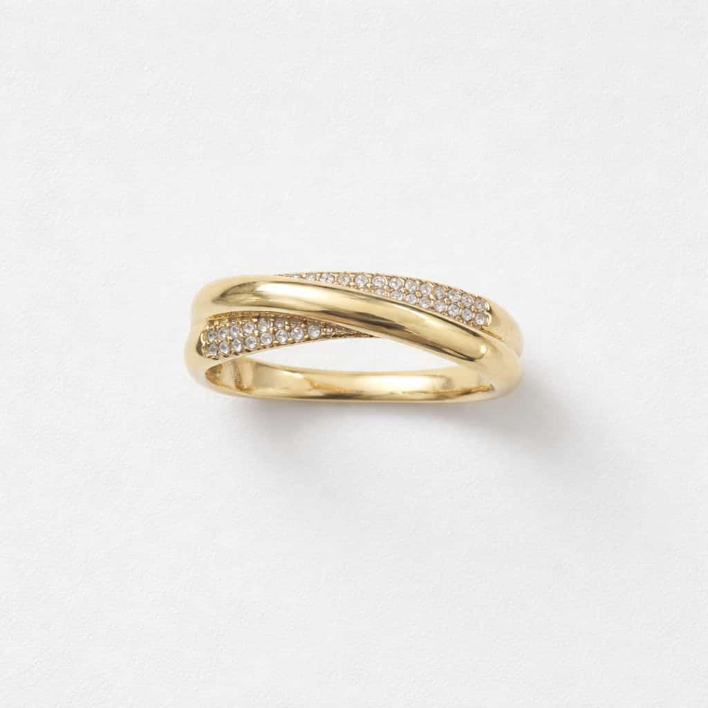 Anello acciaio doppia fascia strass